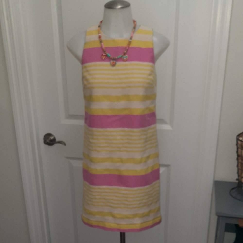 Vintage Striped Pink and Yellow Sleeveless Dress @Boutique10